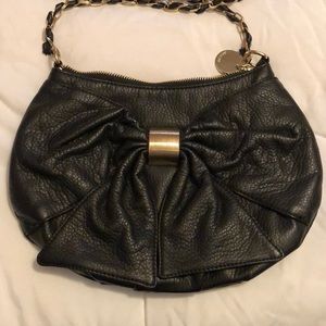 Black Leather Bow bag with gold chain strap